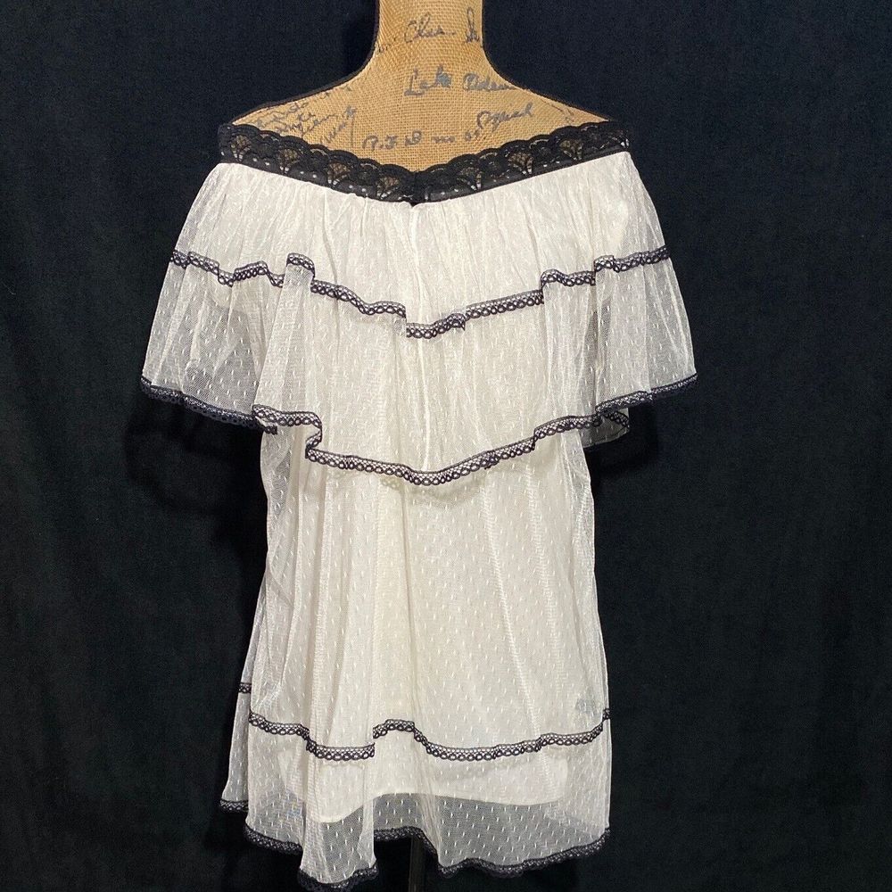 Fancyqube S Top Blouse Boho Sexy Romantic‎ Lace Cream Mesh Overlay V Neck Flowy
